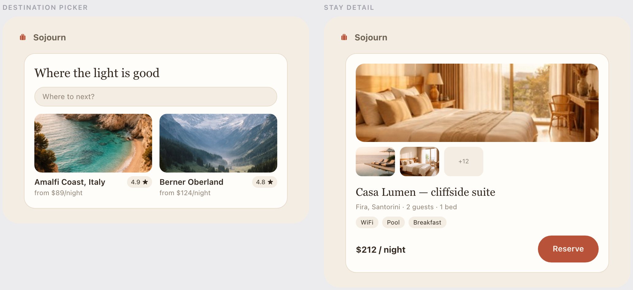 Sojourn product screens as they appear in the game