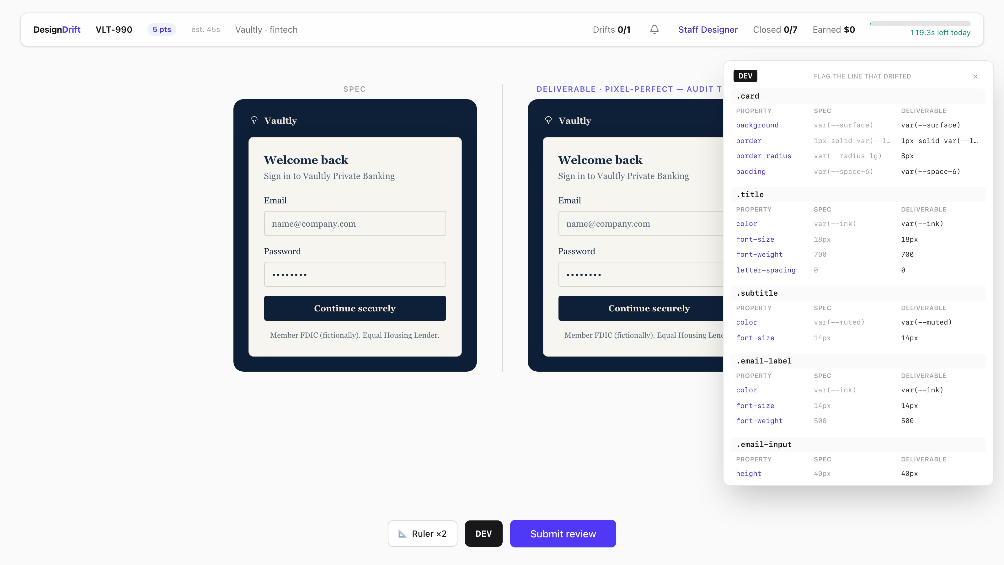Token audits in DesignDrift